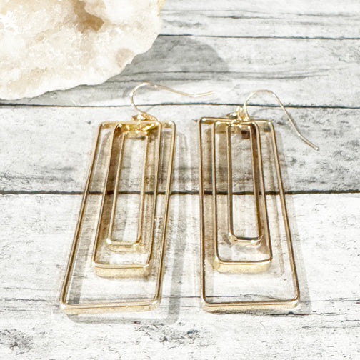 Rectangular Earrings | Gold Geometric Earrings | FENNO FASHION