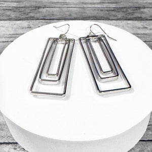 Rectangular Earrings | Silver Geometric Earrings | FENNO FASHION