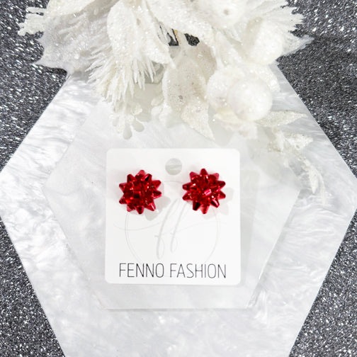 Red Christmas Present Bow Stud Earrings | Red Bow Earrings  | FENNO FASHION | Christmas Jewelry | Christmas Earrings 