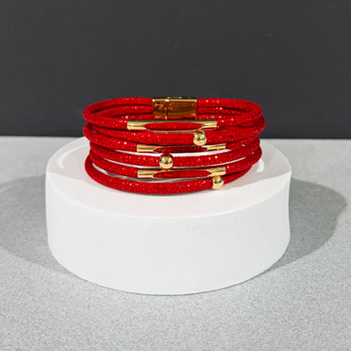 Red Leather Wrap Bracelet | Cincinnati Reds Bracelet | Cincinnati Reds Jewelry | FENNO FASHION