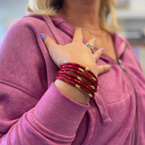 Red Leather Wrap Bracelet | Cincinnati Reds Bracelet | Cincinnati Reds Jewelry | FENNO FASHION