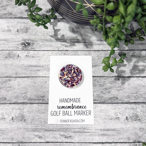 Remembrance Golf Ball Marker | Memorial Golf Ball Marker | FENNO FASHION | Megan Fenno  | Memorial Accessories Cincinnati | Memorial Keepsakes using flowers 