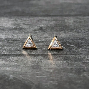 Rose Gold Crystal Triangle Dainty Studs | Small Rose Gold Triangle Stud Earrings | FENNO FASHION