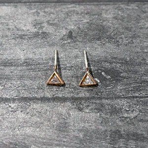 Rose Gold Crystal Triangle Dainty Studs | Small Rose Gold Triangle Stud Earrings | FENNO FASHION