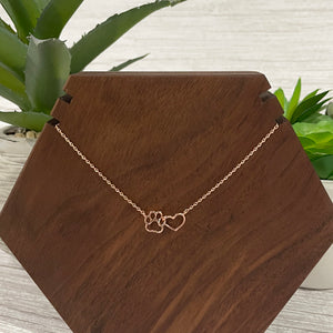 Rose Gold Dainty Paw and Heart Necklace | Paw Print Necklace | FENNO FASHION