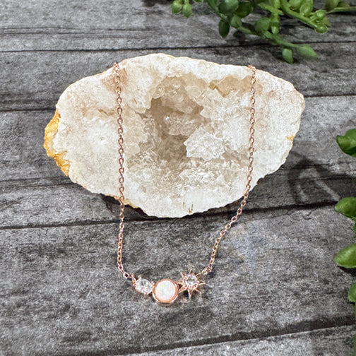 Rose Gold Opal Necklace | Opal Stone Necklace | Crystal & Opal Dainty Necklace FENNO FASHION