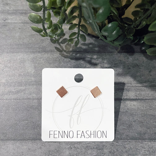 Rose Gold Square Stud Earrings | Small Stud Earrings | FENNO FASHION | Cincinnati Jewelry Designer 