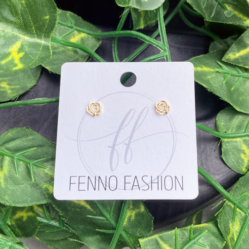 Rose Outline Stud Earrings | Dainty Studs | Flower Stud Earrings | FENNO FASHION