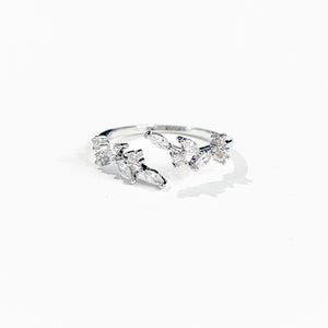 Silver Crystal Leaf Adjustable Ring | FENNO FASHION