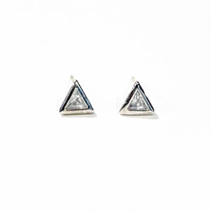 Silver Crystal Triangle Dainty Studs | Small Rose Gold Triangle Stud Earrings | FENNO FASHION