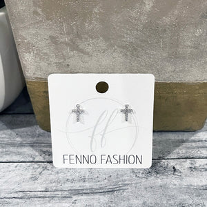 Silver Crystal Cross Earrings | Tiny Cross Studs | FENNO FASHION | Megan Fenno
