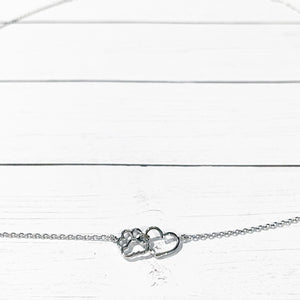 Silver Dainty Paw and Heart Necklace | Paw Print Necklace | FENNO FASHION