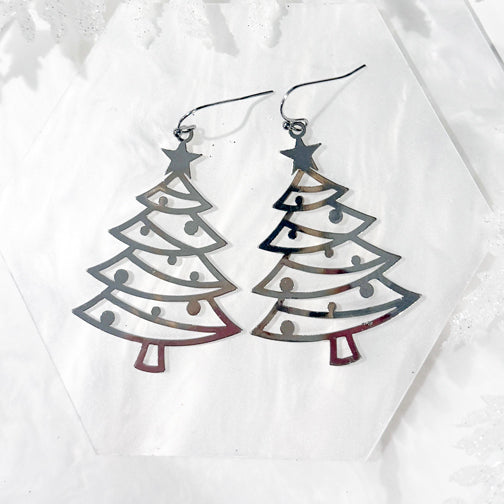 Silver Christmas Tree Earrings | Christmas Earrings | Christmas Tree Silver Earrings | FENNO FASHION