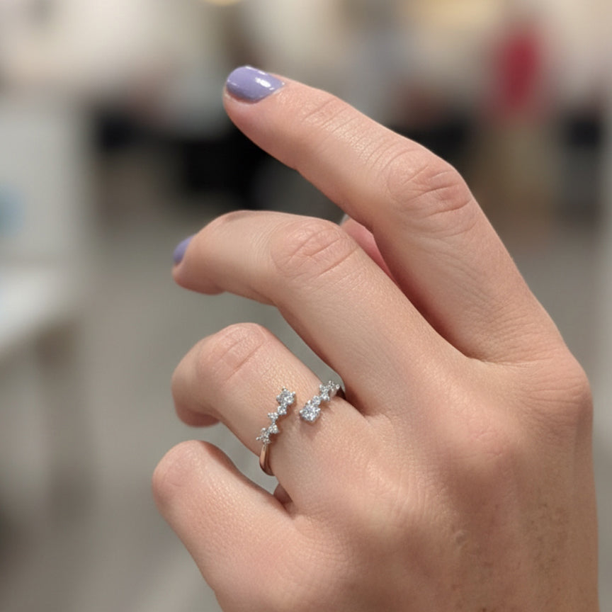 Silver Crystal Adjustable Ring | Adjustable Rings | Dainty Crystal Ring | FENNO FASHION 