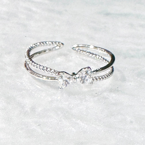 Silver Crystal Bow Adjustable Ring | Adjustable Ring | FENNO FASHION