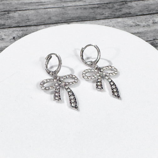 Silver Crystal Bow Earrings | Bow Earrings | Elegant Earrings | FENNO FASHION