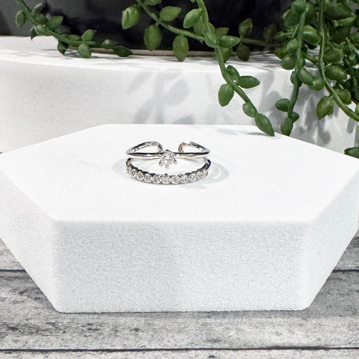 Silver Crystal Ring | Adjustable Ring | Silver Crystal Dainty Ring | FENNO FASHION