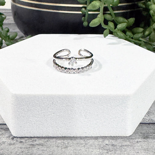 Silver Crystal Ring | Adjustable Ring | Silver Crystal Dainty Ring | FENNO FASHION