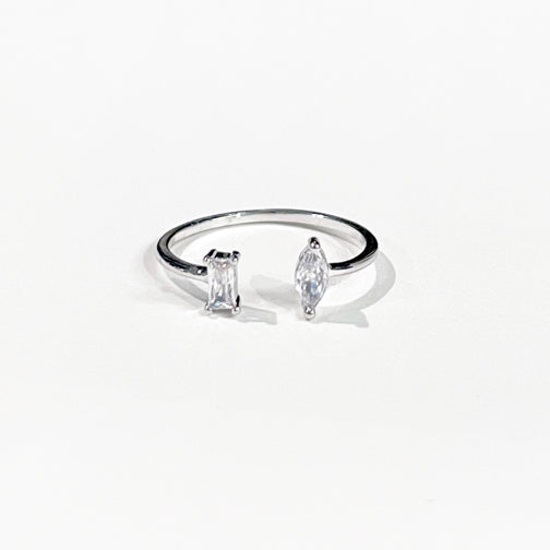 Silver Crystal Ring | Adjustable Silver Rings | Emerald Cut Crystal Ring | FENNO FASHION