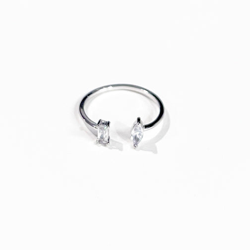 Silver Crystal Ring | Adjustable Silver Rings | Emerald Cut Crystal Ring | FENNO FASHION