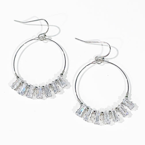 Silver Geometric Earrings | Crystal Geometric Earrings | Hoop Earrings with Crystals | FENNO FASHION 