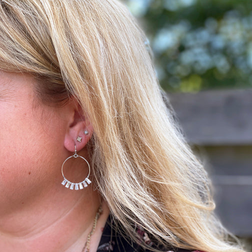 Silver Geometric Earrings | Crystal Geometric Earrings | Hoop Earrings with Crystals | FENNO FASHION 