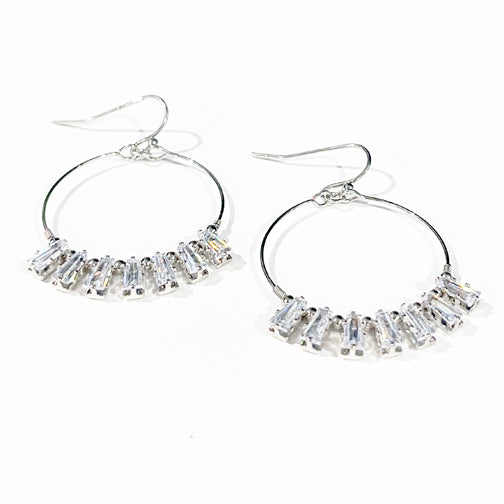 Silver Geometric Earrings | Crystal Geometric Earrings | Hoop Earrings with Crystals | FENNO FASHION 