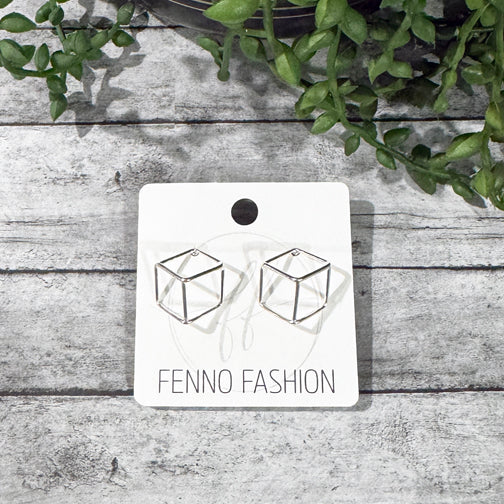 Silver Geometric Earrings | Cube Earrings | Huggie Earrings | Modern Earrings | FENNO FASHION