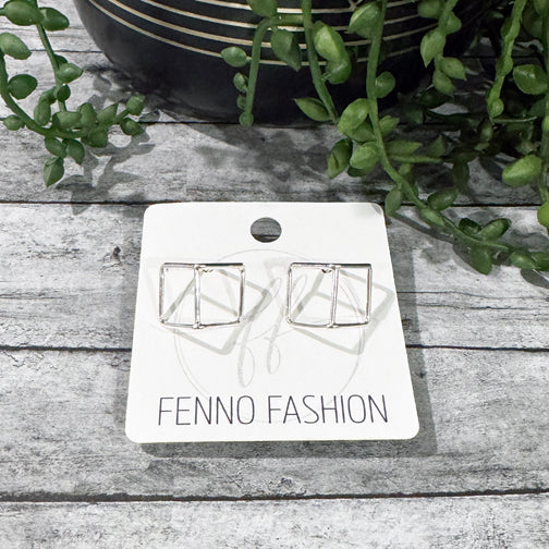 Silver Geometric Earrings | Cube Earrings | Huggie Earrings | Modern Earrings | FENNO FASHION