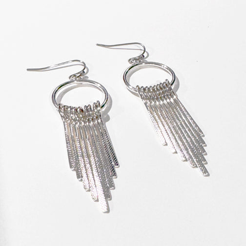 Silver Geometric Earrings | Hoop & Fringe Earrings | Modern Earrings | Silver Hoop Earrings |  FENNO FASHION