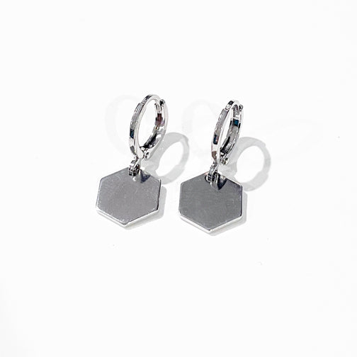 Silver Hexagon Hoop Earrings | Dainty Geometric Jewelry | Silver Huggie Hoops | Hexagon Earrings | FENNO FASHION