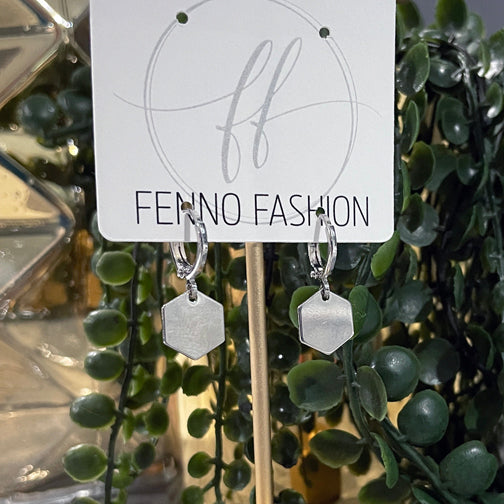 Silver Hexagon Hoop Earrings | Dainty Geometric Jewelry | Silver Huggie Hoops | Hexagon Earrings | FENNO FASHION