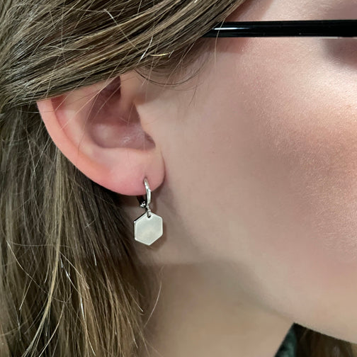 Silver Hexagon Hoop Earrings | Dainty Geometric Jewelry | Silver Huggie Hoops | Hexagon Earrings | FENNO FASHION