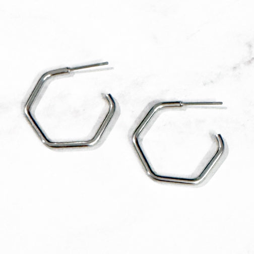 Silver Hexagon Hoop Earrings | Geometric Earrings | Geometric Hoops | Minimalist Earrings | FENNO FASHION 