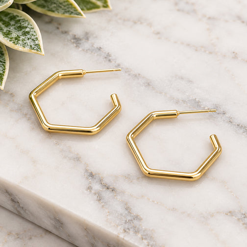 Silver Hexagon Hoop Earrings | Geometric Earrings | Geometric Hoops | Minimalist Earrings | FENNO FASHION 