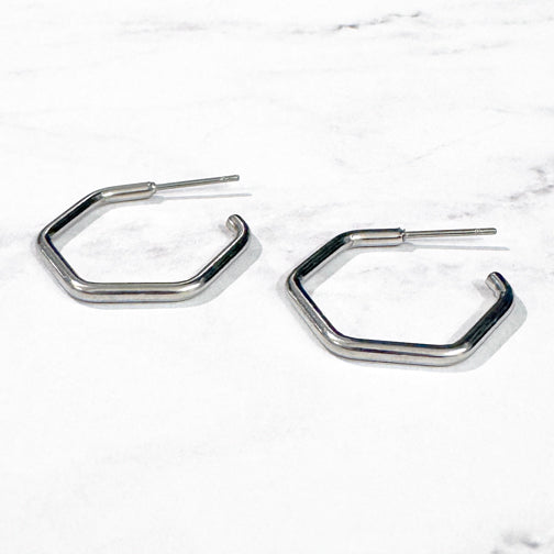 Silver Hexagon Hoop Earrings | Geometric Earrings | Geometric Hoops | Minimalist Earrings | FENNO FASHION 