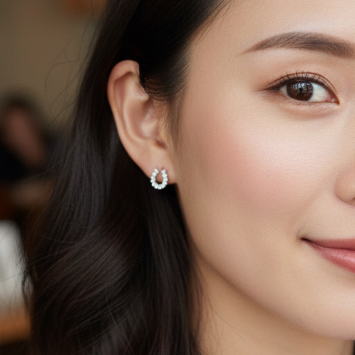 Silver Horseshoe Earrings | Horseshoe Stud Earrings | Crystal Horseshoe Studs | FENNO FASHION | Cincinnati Jewelry Designer 