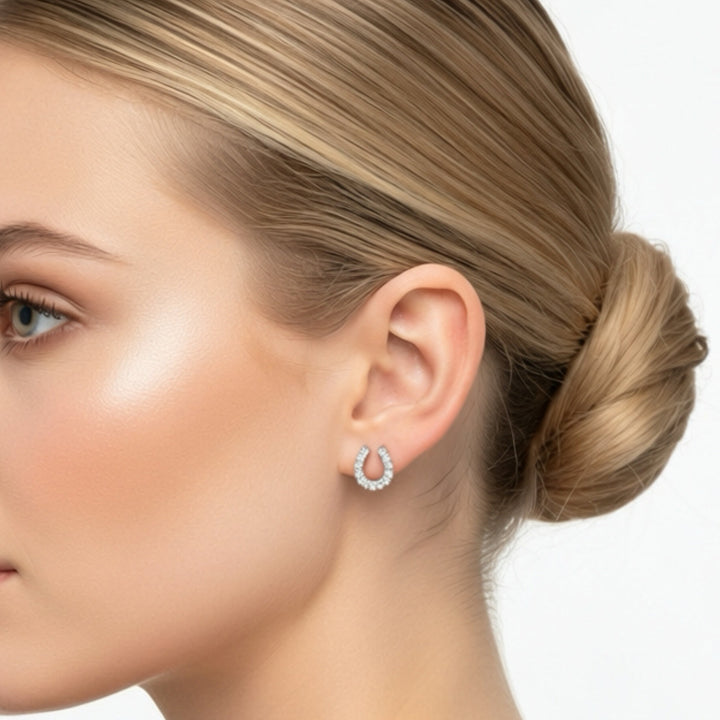 Silver Horseshoe Earrings | Horseshoe Stud Earrings | Crystal Horseshoe Studs | FENNO FASHION | Cincinnati Jewelry Designer 