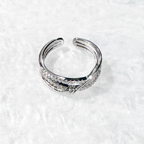 Silver Layered Adjustable Ring | Dainty Crystal Adjustable Ring | FENNO FASHION 