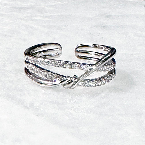 Silver Layered Adjustable Ring | Dainty Crystal Adjustable Ring | FENNO FASHION 