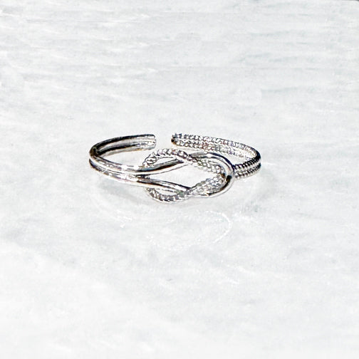 Silver Love Knot Ring | Silver Textured Metal Adjustable Ring | Layered Adjustable Ring | FENNO FASHION