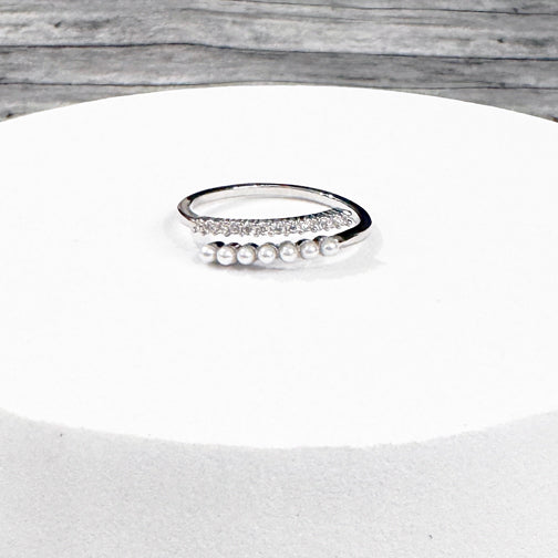 Silver Pearl Ring | Adjustable Ring | Adjustable Pearl Ring | Minimalist Ring | Dainty Crystal Ring | FENNO FASHION