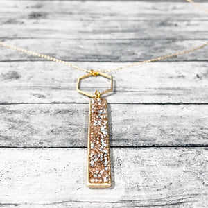 Silver & Rose Gold Crystal Rectangle Gold Pendant Necklace | Megan Fenno | FENNO FASHION