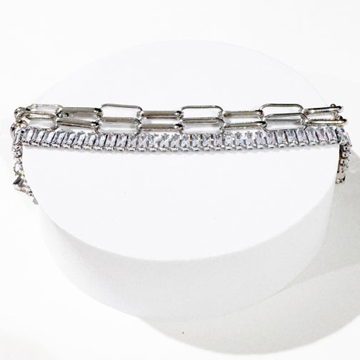 Silver Statement Bracelet | Paperclip Chain Bracelet | Layered Bracelet | Crystal Bracelet | FENNO FASHION