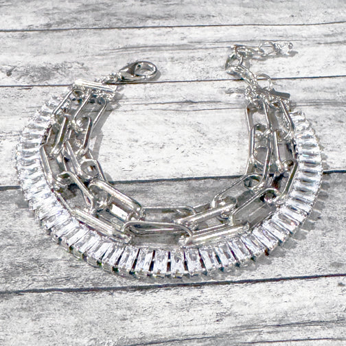 Silver Statement Bracelet | Paperclip Chain Bracelet | Layered Bracelet | Crystal Bracelet | FENNO FASHION