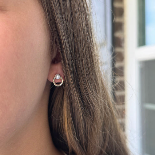 Small Pearl Stud Earrings | Dainty Studs Earrings | Minimalist Jewelry | Geometric Stud Earrings | FENNO FASHION