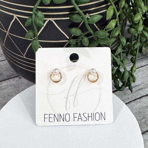 Small Pearl Stud Earrings | Dainty Studs Earrings | Minimalist Jewelry | Geometric Stud Earrings | FENNO FASHION