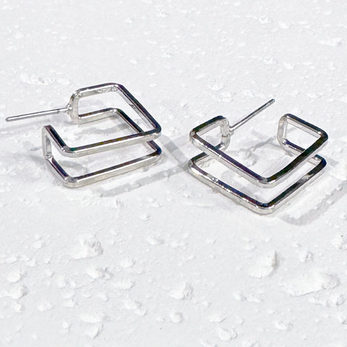 Square Hoop Earrings | Silver Hoop Earrings | Layered Hoops | FENNO FASHION | Cincinnati Jewelry Designer | Geometric Hoops 