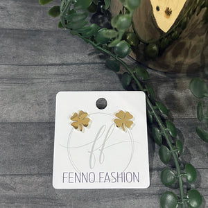Gold Shamrock Earrings | 4-Leaf Clover Earrings | St. Patricks Day Earrings | FENNO FASHION