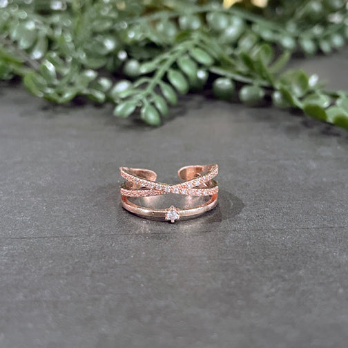 Crystal Lined Stacked Adjustable Ring (SILVER OR ROSE GOLD)